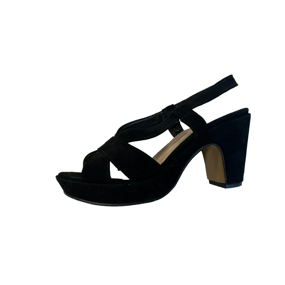 Unlace Strappy Sling Back‎ Sandal Black Suede 1